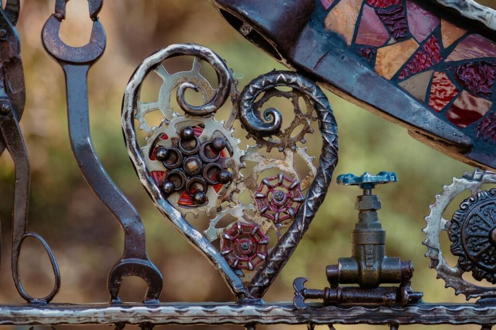 Heart shape formed from reclaimed metal, upcycled art