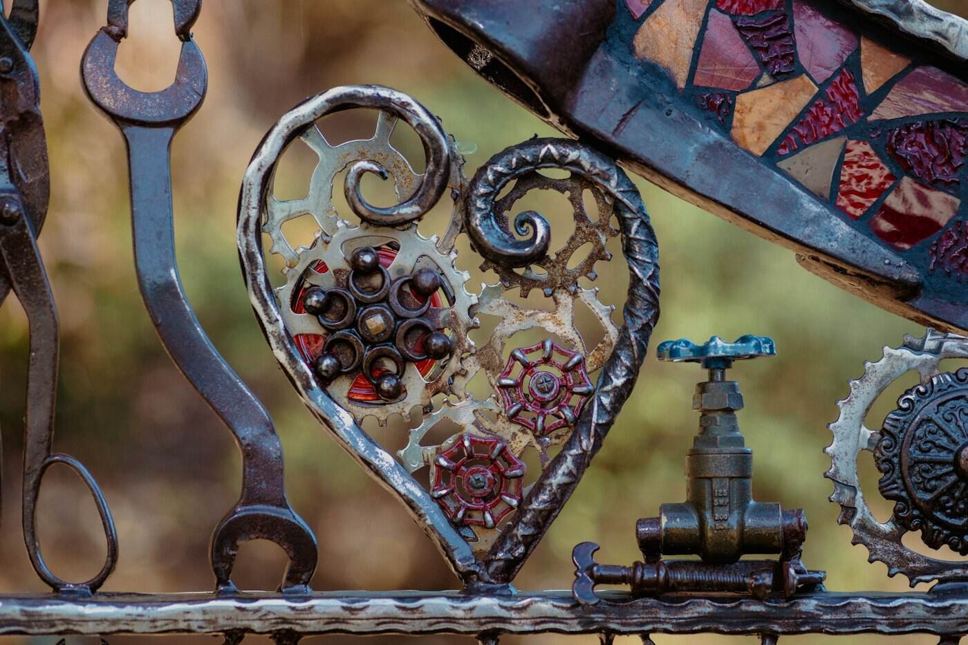 Heart shape formed from reclaimed metal, upcycled art